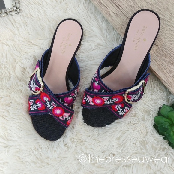 Kate Spade Denim Floral Embroidered Sandals - Picture 7 of 7